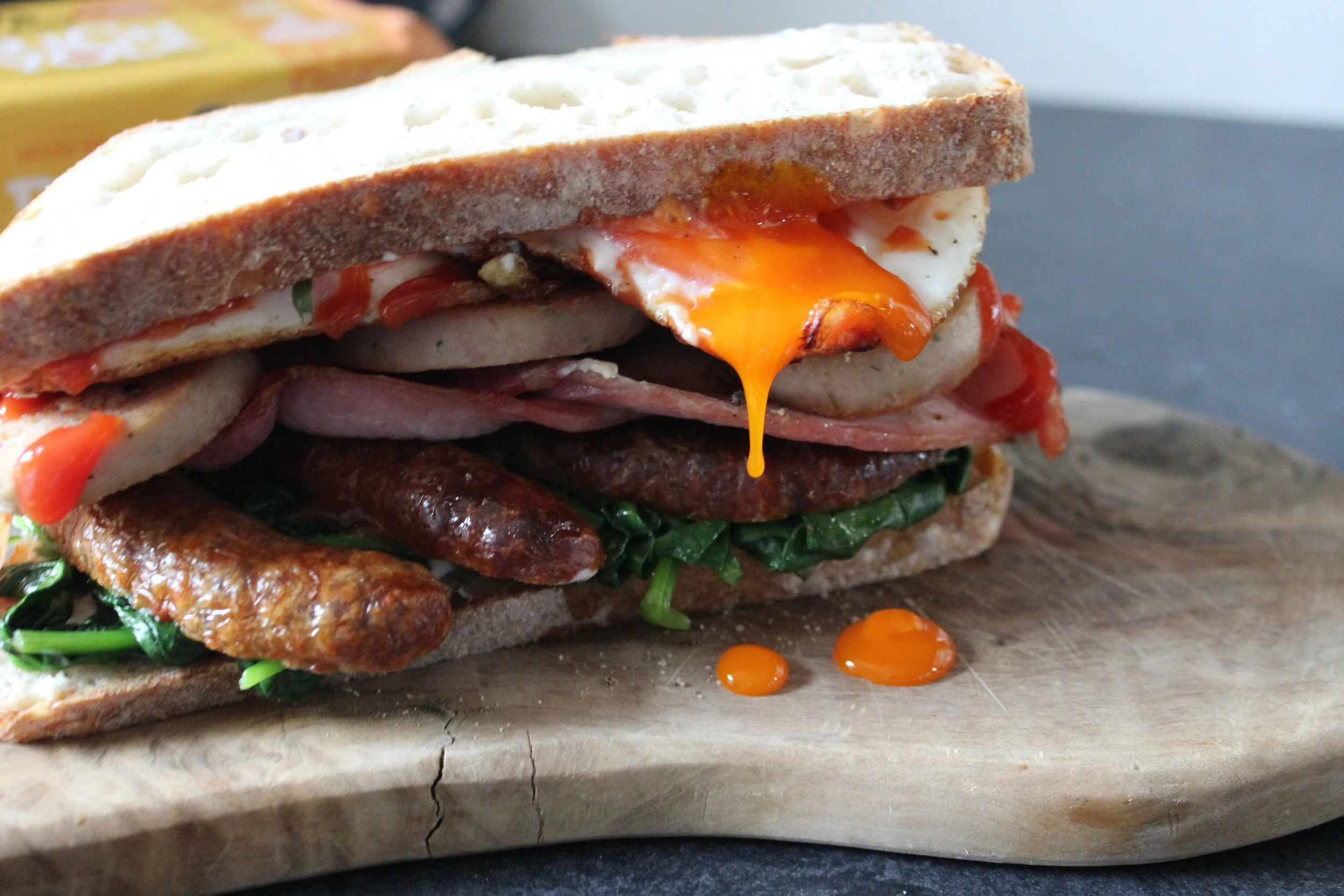 Ultimate Breakfast Sandwich with pork products from Primrose Herd and gorgeous Rich Yolk Eggs from St Ewe Eggs.