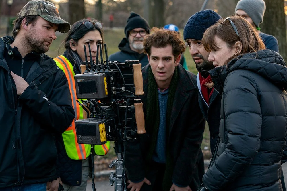 Andrew Garfield and Crew on set of tick tick...Boom