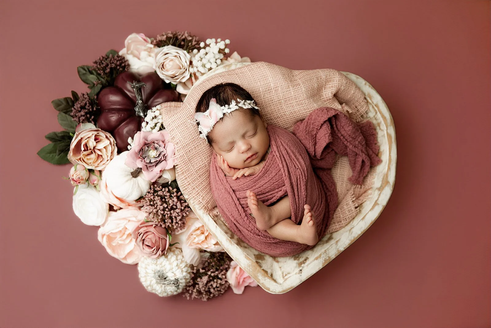 newborn_wrapped_heart_bowl_pumpkins_flowers