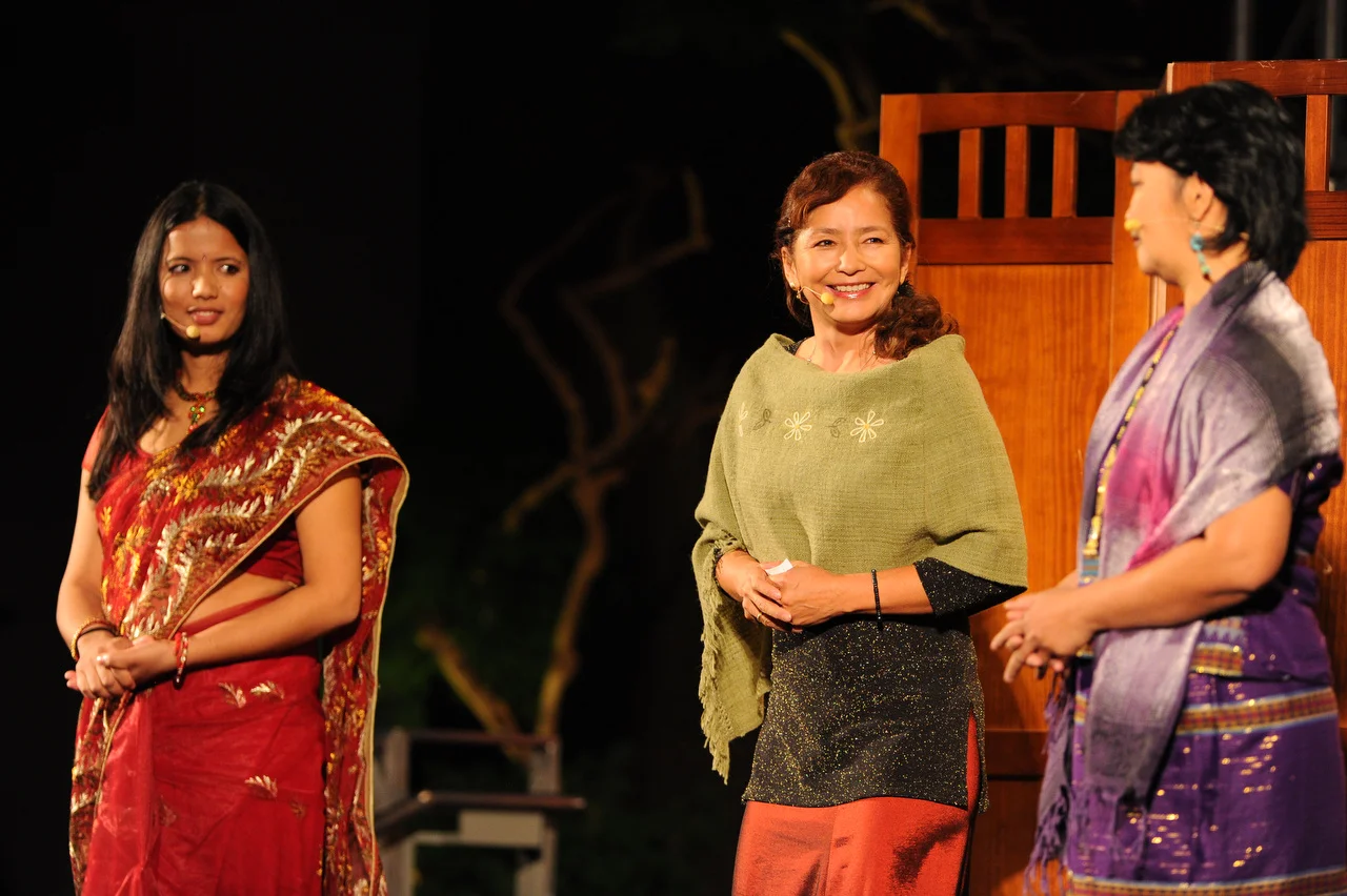 Nan’s WorldPulse.com clients take the stage at TEDwomen: Sunita Basnet of Nepal, Jacqueline Patiño of Bolivia, and Malaypinas of The Philippines. Photo: James Duncan Davidson/TED