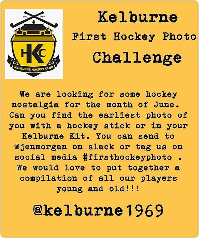 So now that we have a few challenges  in May we thought we would go for a photo challenge in June. We are looking for your first ever hockey photo, either with a hockey stick or in your Kelburne kit. 
It would be great to get as many folk involved as