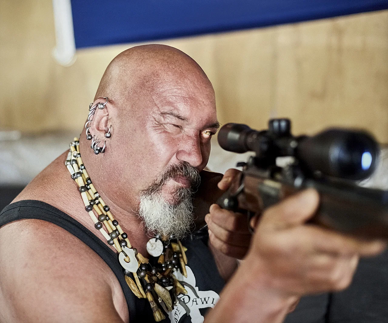 Pawl Warren takes aim. ‘Pirate’ Pawl Warren is a gentle giant. He calls his home “Switzerland” as only there are you are free to speak openly. It was a friend of his daughter who first reported a sexual assault by an off islander (Ricky Quinn) to visiting Kent police officer, PC Gail Cox, after a party at Pawl’s house. This single action brought Pitcairn’s sexual abuse problems to the surface. Pawl has been steadfast in his support of the island women, and I’m lucky to call him my friend. He is one of the few islanders able to hold a gun licence. Licences were revoked for all convicted men when the trials took place, largely for fear of suicide. Pawl uses his gun to shoot down breadfruit, a large green starchy fruit, a staple dietary item in Polynesia, and the cause of the Bounty’s original mission. Though Pawl, by his own admission, said that there are a few other places that he would rather point his gun than at the Mutiny fruit alone. From Big Fence / Pitcairn Island © Rhiannon Adam