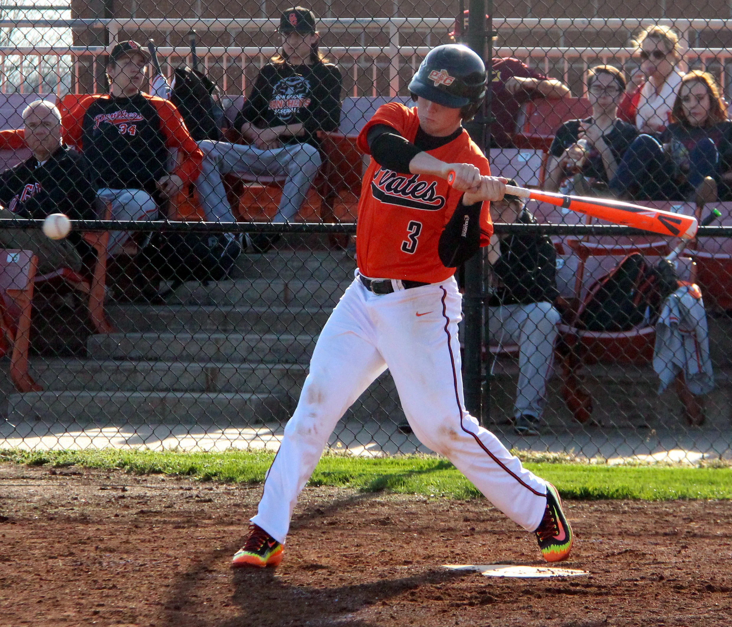 ROSS MARTIN/Citizen photo Platte County outfielder Dillon Doll takes a swing at a pitch against Oak Grove on Monday, March 28 at Platte County High School.