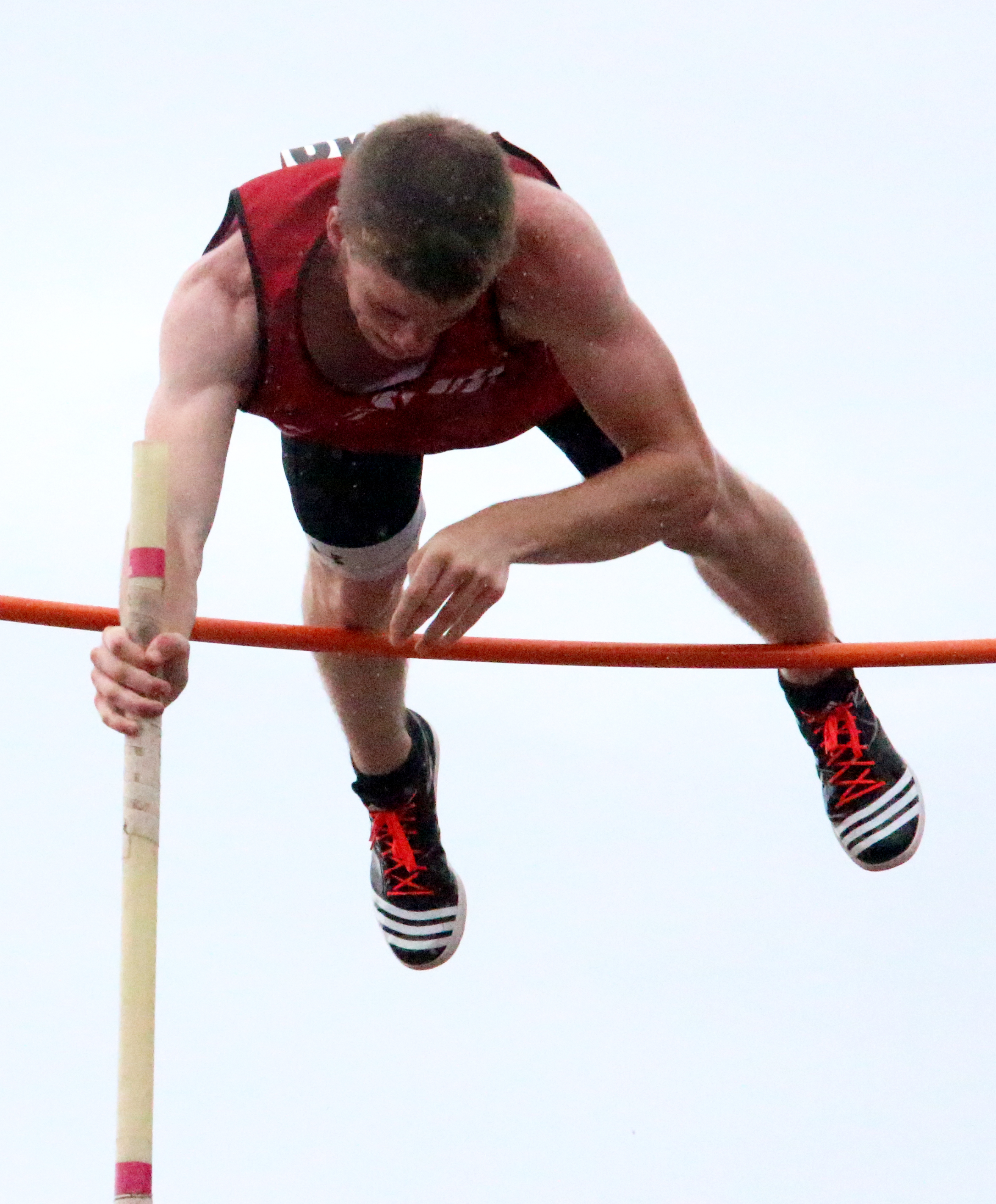 ROSS MARTIN/Citizen photo Park Hill's Chris Nilsen clears the bar in the pole vault competition during the 2015 Class 5 Missouri State Track and Field Championships at Dwight T. Reed Stadium in Jefferson City, Mo.