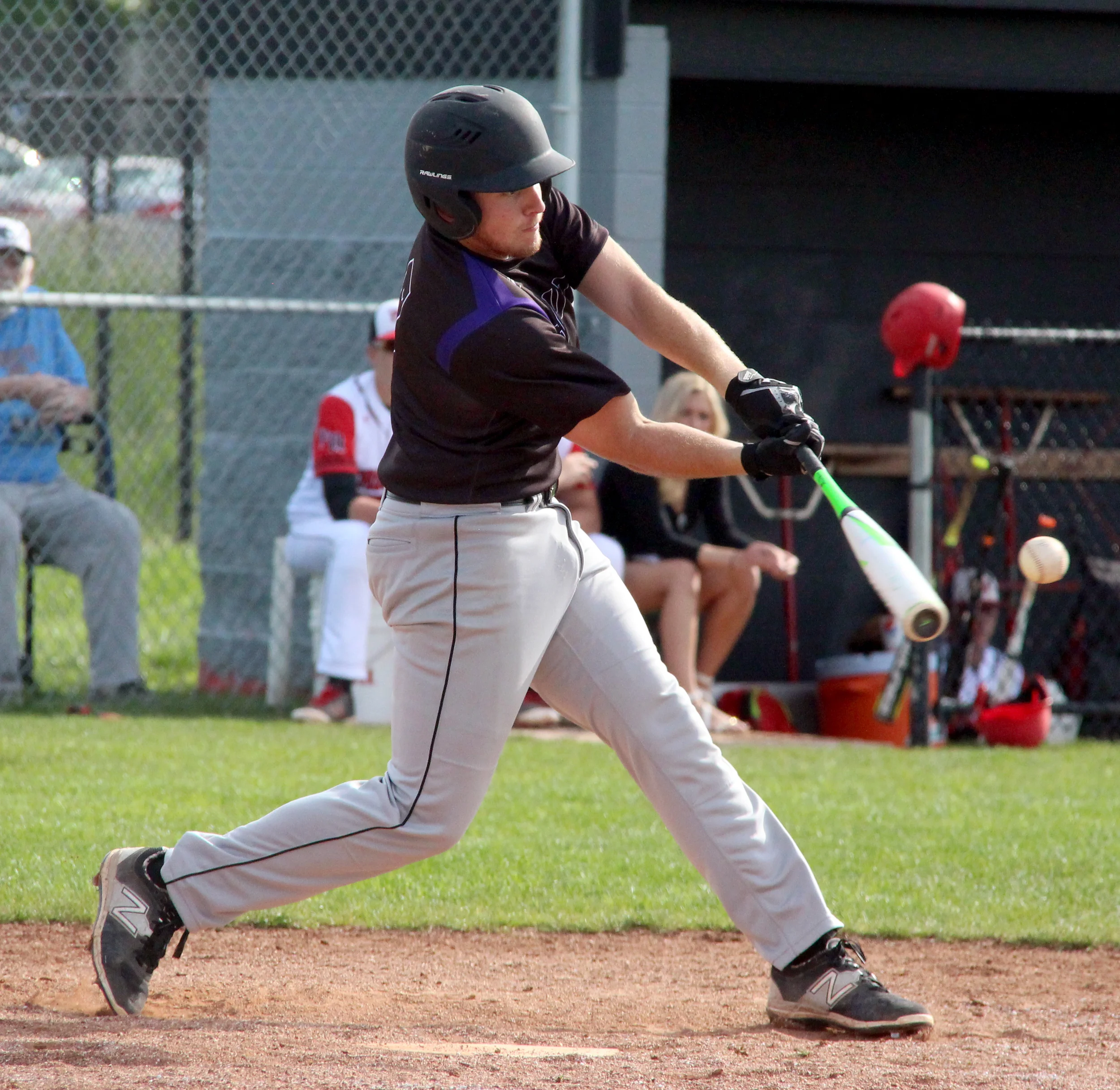 ROSS MARTIN/Citizen photo Park Hill South senior Jacob Thigpen takes a swing against Park Hill in a game played Monday, May 9 at Park Hill High School in Kansas City, Mo. Thigpen doubled three times with three RBIs at the plate and threw a complete game in the Panthers’ 11-1 win.