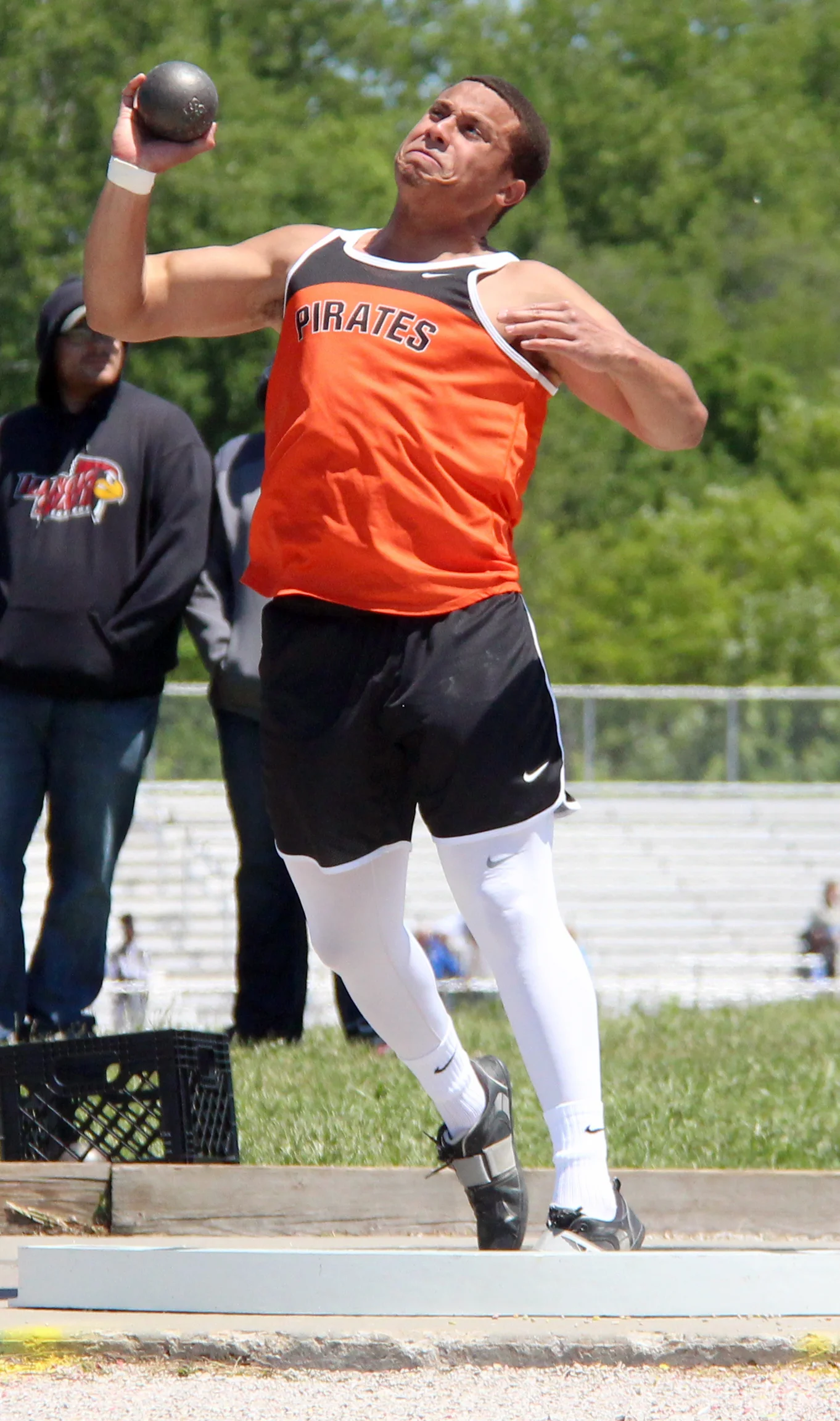 ROSS MARTIN/Citizen photo Platte County senior Christian Encarnacion strains during a shot put attempt Saturday, May 14 in the Class 4 District 8 meet held in Excelsior Springs, Mo.