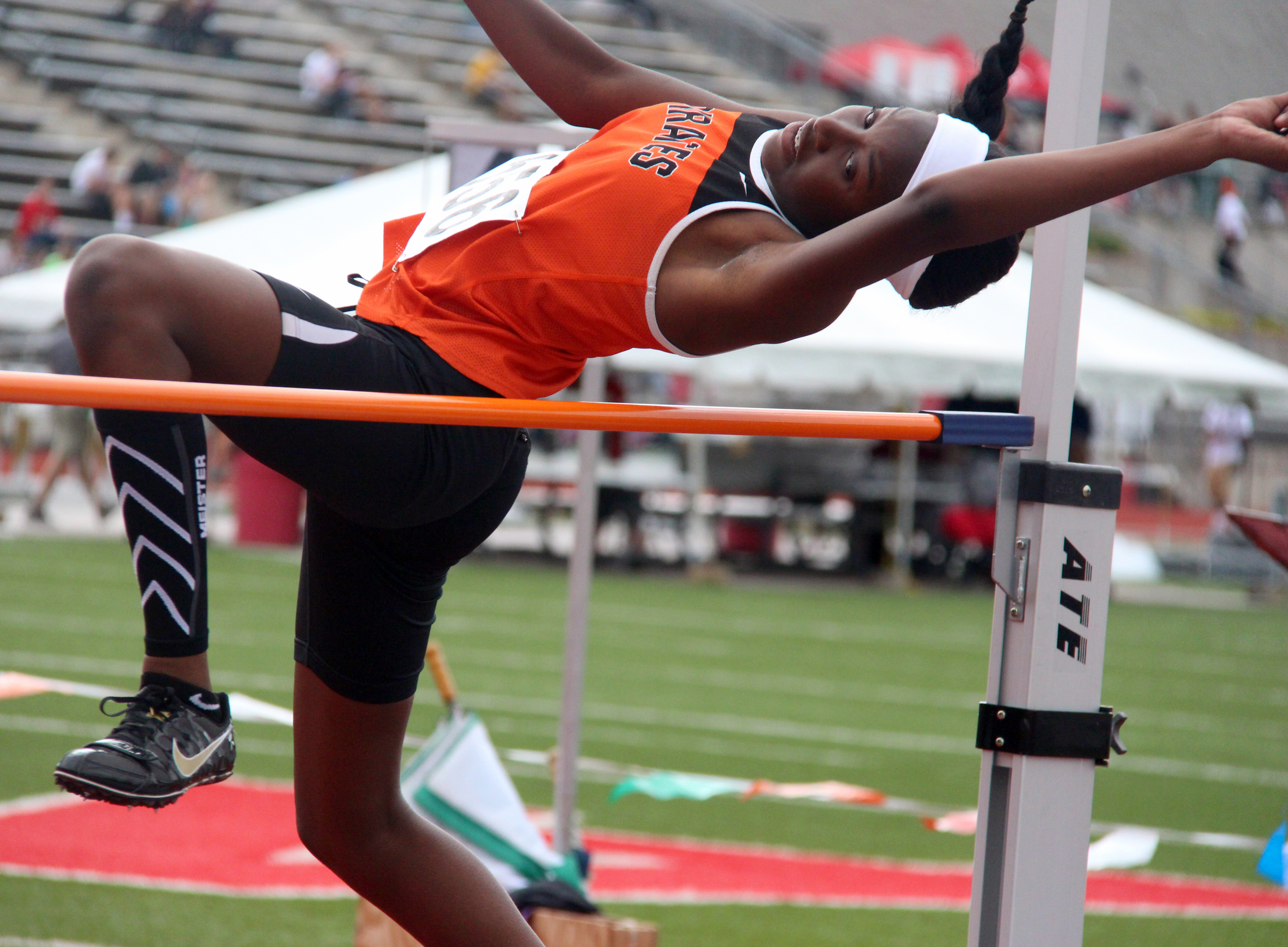 ROSS MARTIN/Citizen photo Platte County sophomore Tianna Daniel-Dalton clears the high jump bar Friday, May 27.