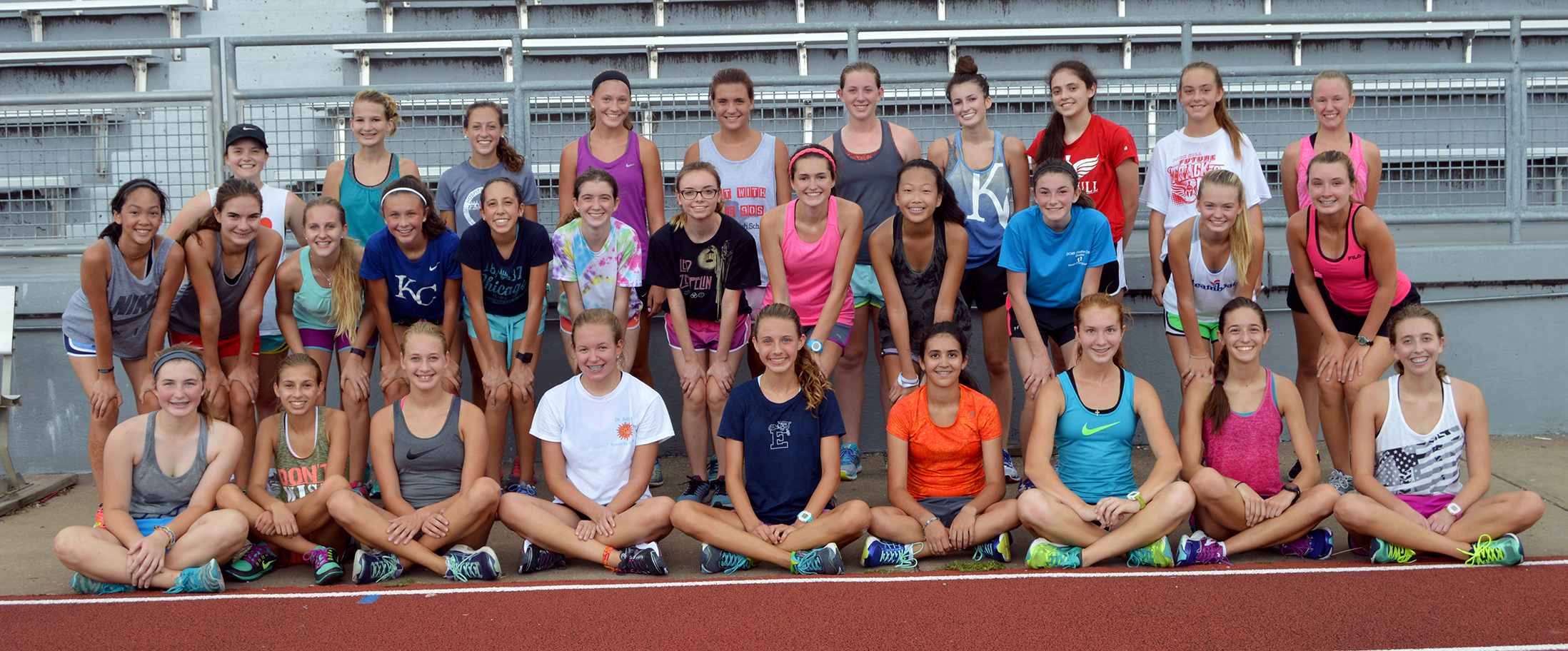 Front row, from left: Molly Collins, Brooklyn Niebaum, Kailey Wallace, Caroline Arensburg, Morgan Young, Frances Swayne, Tessa Mussman, Madison King and Taylor Hartley. Second row, from left: Mikayla Pham, Abby Fette, Avery Blakely, Derrienne Gaar, Amelia Peleaz, Margeaux Robinson, Clarissa Erskine, Kayla Stites, Juliet Kim, Caylin Rich, Aubrey Runyan and Maddie Roberts. Back row, from left: Back Row: Izabel Alleman, Amy Goldsbury, Grace Fink, Emma Montgomery, Meg Feeley, Hannah Carlson, Carly Saunders, Natalie Procopio-Ross, Kayla Thomas and Kat Marshall. Not Pictured: Lilly Muller.