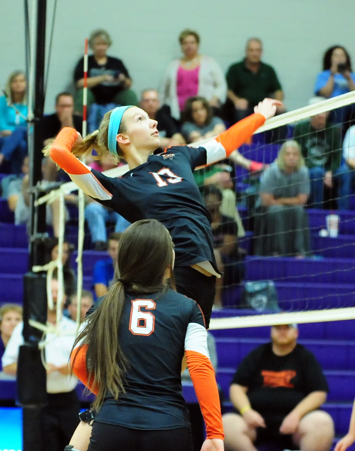 NICK INGRAM/Citizen photo Platte County senior Hannah Kunels goes up for a spike in the season-ending loss to Staley in a Class 4 District 16 matchup Monday, Oct. 17 at Park Hill South High School in Riverside, Mo.