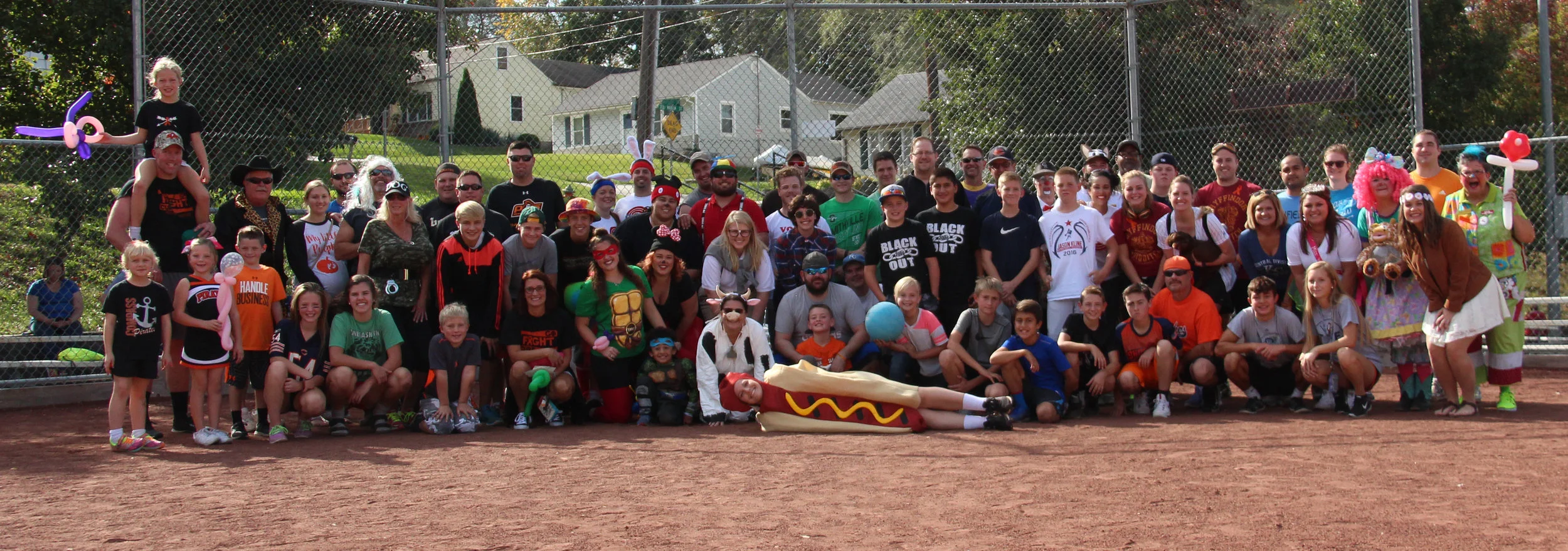 ROSS MARTIN/Citizen photo Dozens turned out Saturday, Oct. 29 to Harrel Ferrel Park in Platte City for a costume kickball tournament organized as a fundraiser with proceeds from the event donated to the Jaros family.
