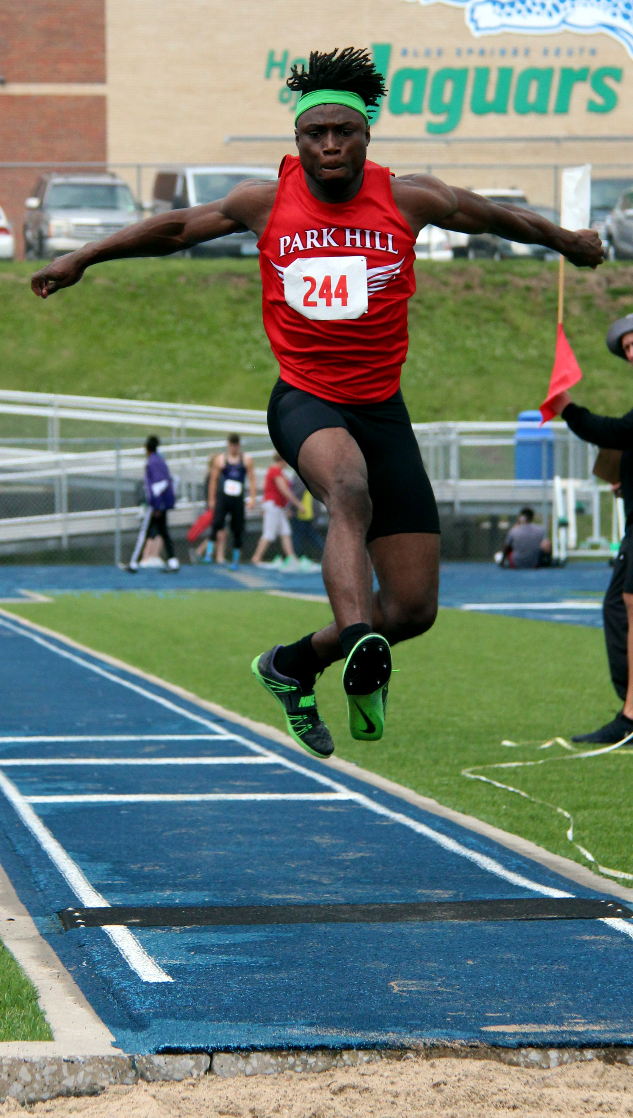 ROSS MARTIN/Citizen photo Park Hill senior Papay Glaywulu approaches the pit in the triple jump during the Class 5 Sectional 4 meet Saturday, May 20 in Blue Springs, Mo.