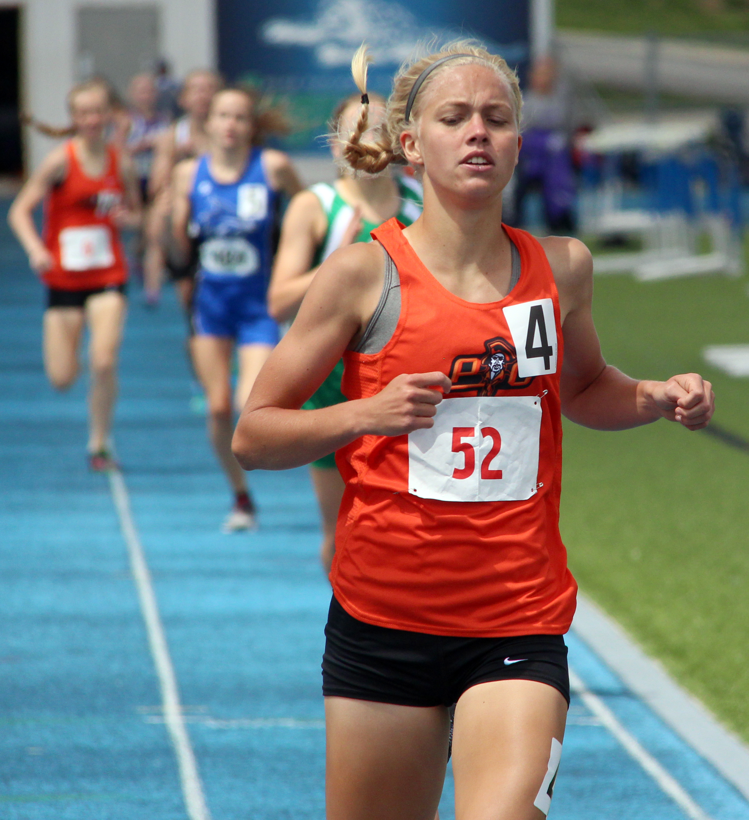 ROSS MARTIN/Citizen photo Platte County junior Rebekah Geddes finishes ahead of the pack in the Class 4 Sectional 4 800-meter run Saturday, May 20 in Blue Springs, Mo.
