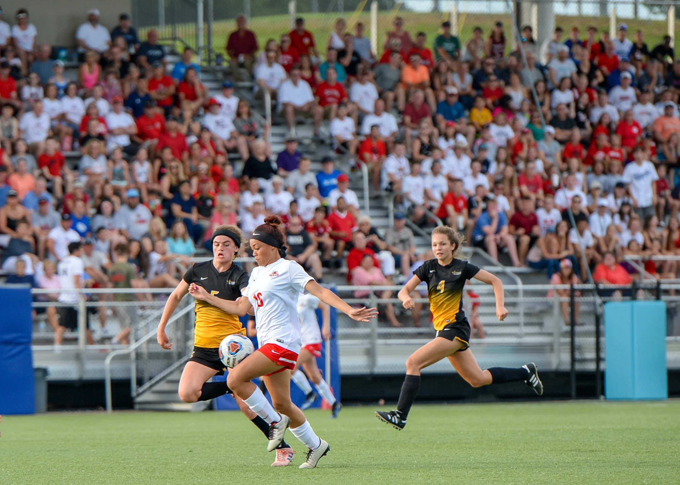 TODD NUGENT/Special to the Citizen Park Hill’s Alyssa Ramos, right, battles for possession of the ball in during a Class 4 quarterfinal game held Saturday, May 26 at the Park Hill District Soccer Complex in Riverside, Mo. 