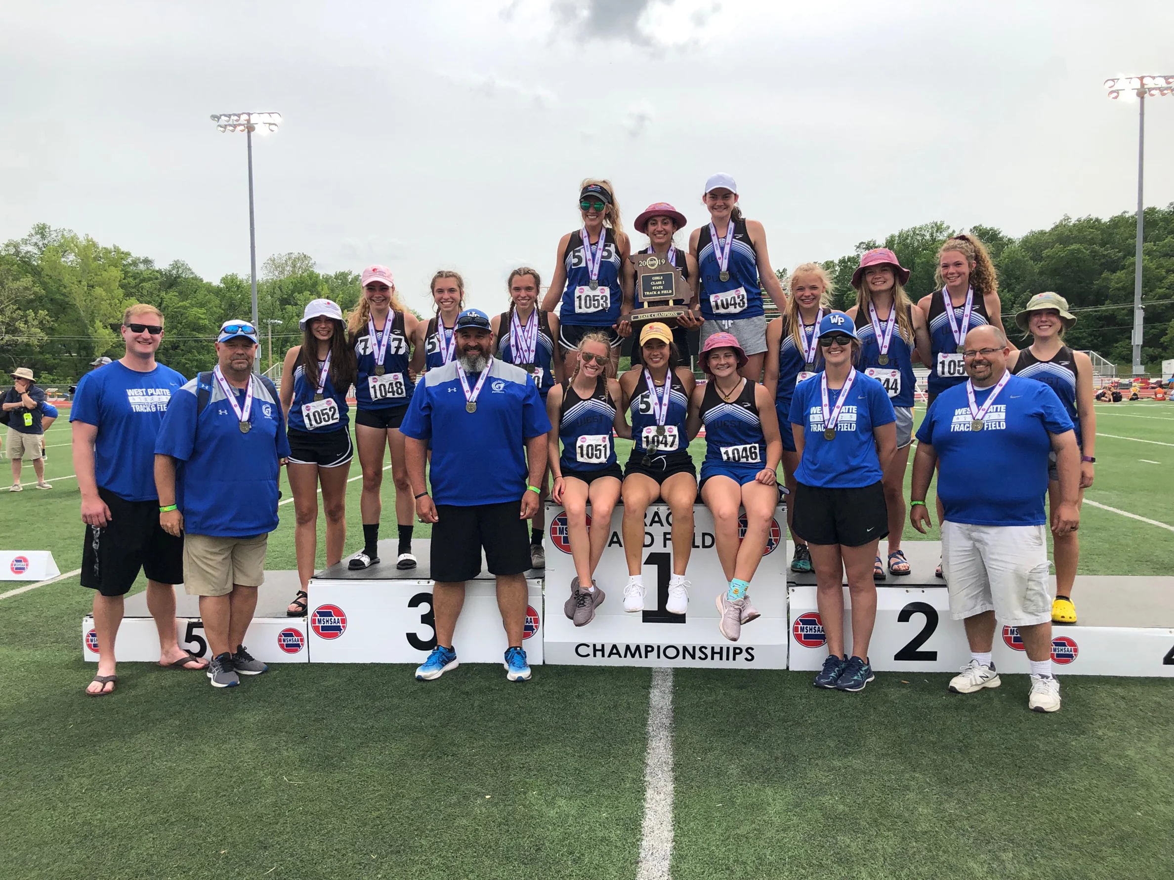 BREANNA CHEADLE/Special to the Citizen The West Platte girls track and field team won the Class 2 championship this past weekend in Jefferson City. The Bluejays won Class 1 last year and scored 50 points for the second year in a row to win another state title.