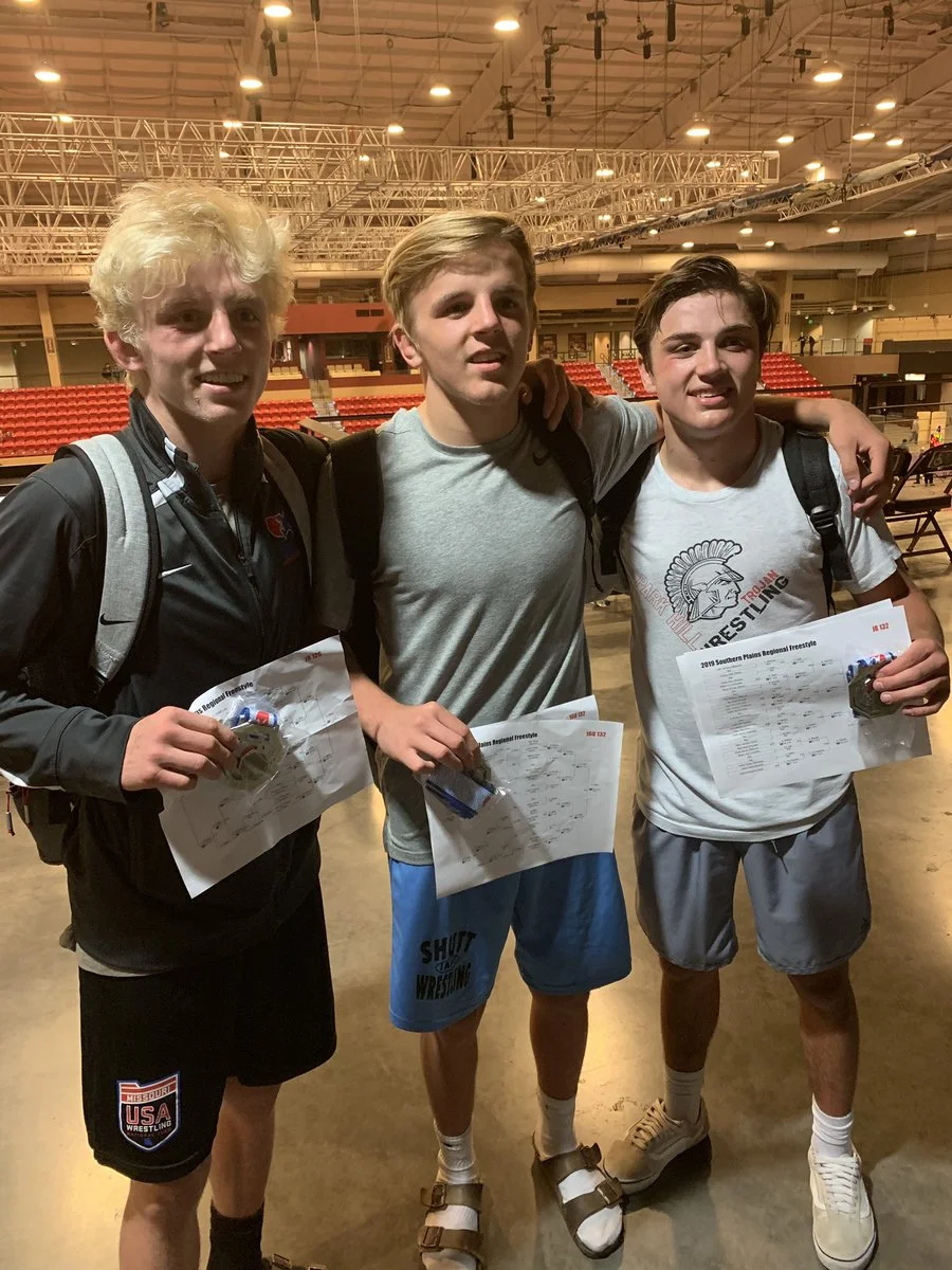 Submitted photo The Park Hill trio, from left, of Ethen Miller, Kal Miller and Trey Crawford all had success at the Southern Plain Championships last month in Mulvane, Kan.