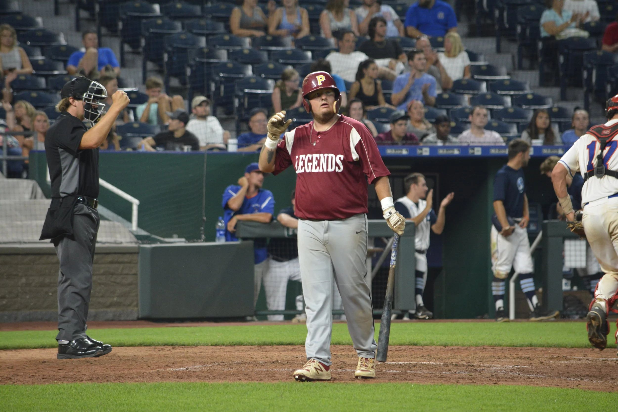 ADAM BURNS/Liberty Courier-Tribune Andy Dougan of Park reacts after striking out in the seventh inning of the Ban Johnson All-Star Game held at Kauffman Stadium in Kansas City.