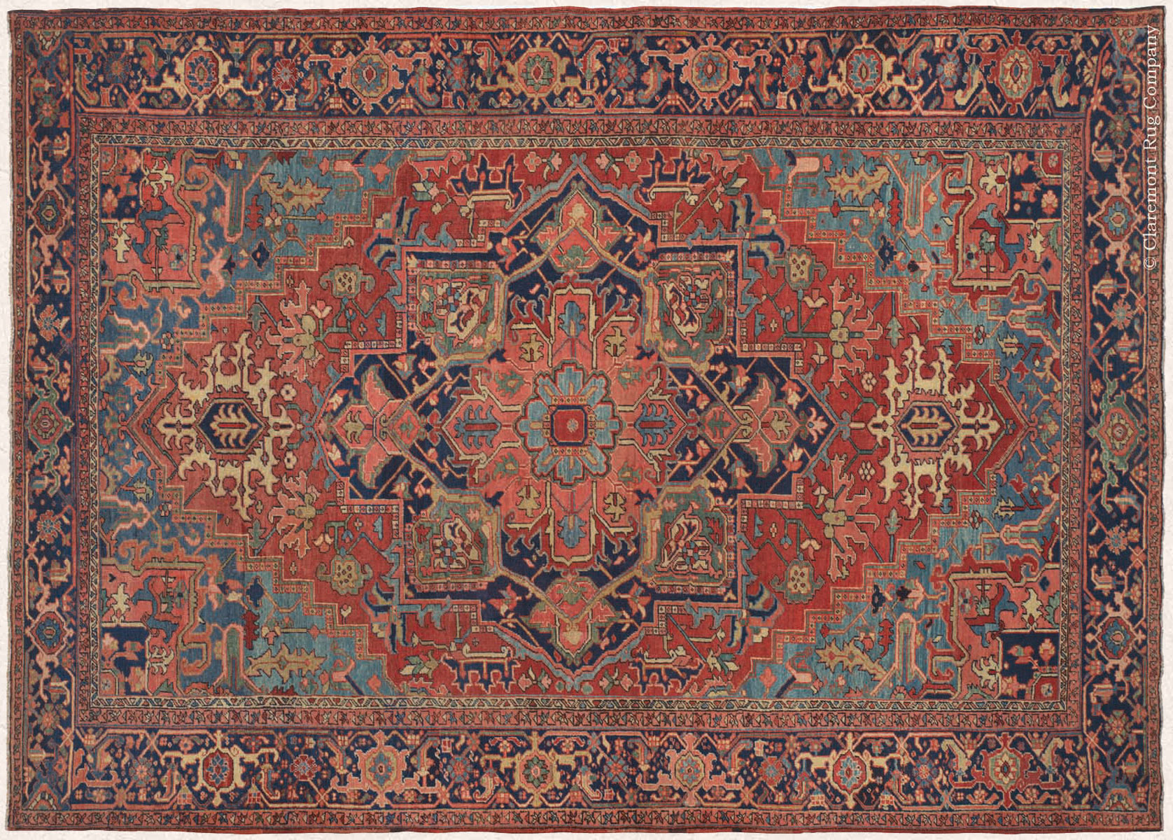  Heriz rug weavers often make them in geometric, bold patterns with a large medallion dominating the field. Such designs are traditional and often woven from memory.&nbsp;Similar rugs from the neighbouring towns and villages of the Heriz region are A