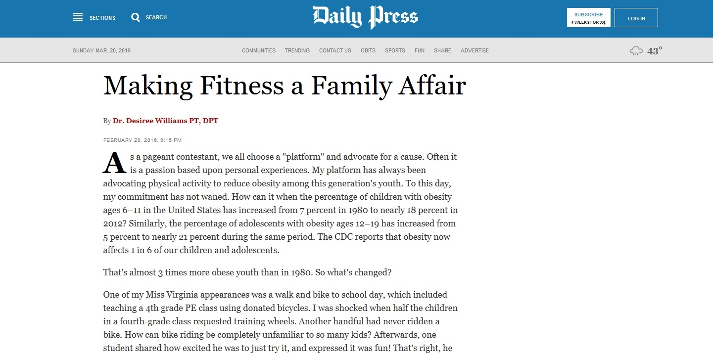 Making Fitness a Family Affair By Dr. Desiree Williams PT,DPT