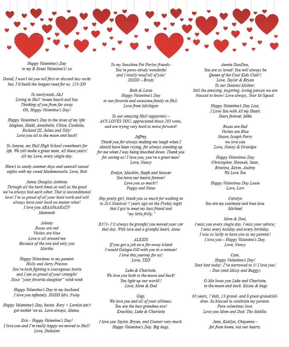 From the heart Our readers' messages of love for Valentine's Day — The