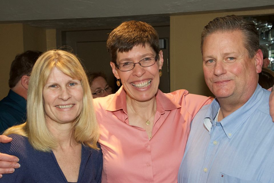      L to R: Interim Town Clerk Lori West, Senate candidate Joan Meschino, Selectman John Reilly, who are all running in today's election.  