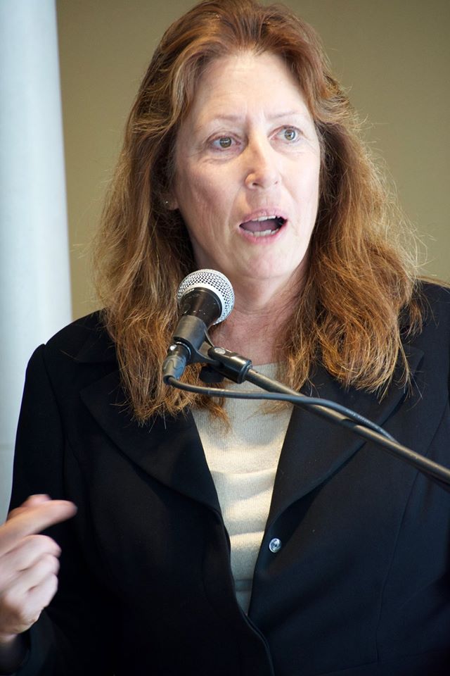 Town Clerk candidate Pamela Sinton-Coffman addressed the crowd.