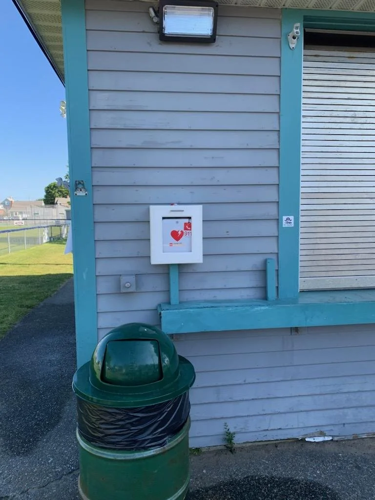  Automated External Defibrillators [AEDs] have been installed at outdoor locations around town, including Finlayson Field at the high school, the Kenberma pickleball courts, and the L Street fields, shown here. [Courtesy photo] 