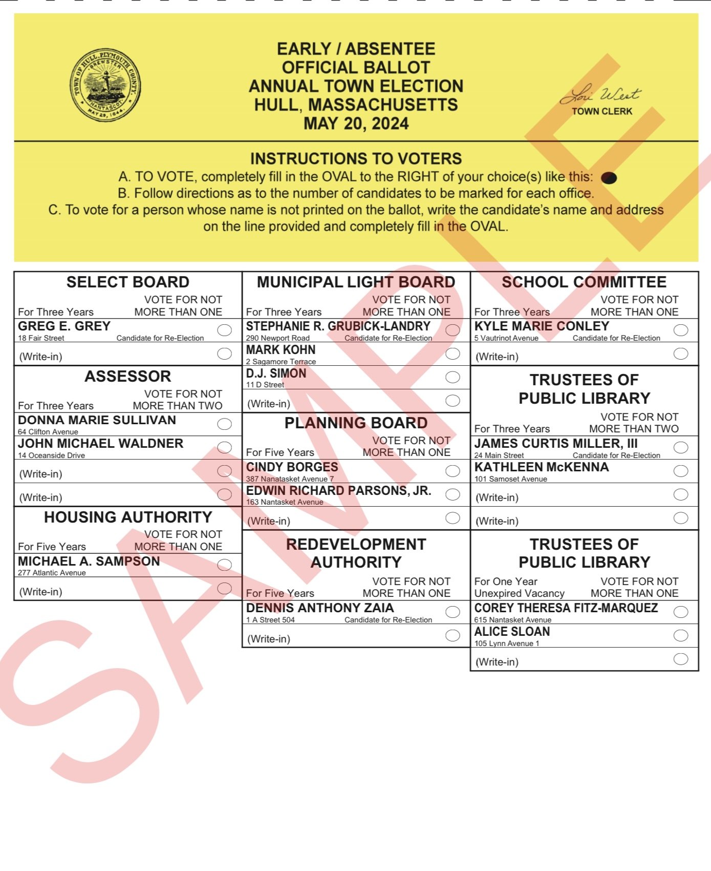 Hull&rsquo;s Annual Town Election will be held on Monday, May 20. Polls will be open at the high school from 7 a.m. to 8 p.m. This is a sample of the ballot that will be presented to voters. #hullmanews #hullma #nantasket #MALocalNews #hulltimes #sou