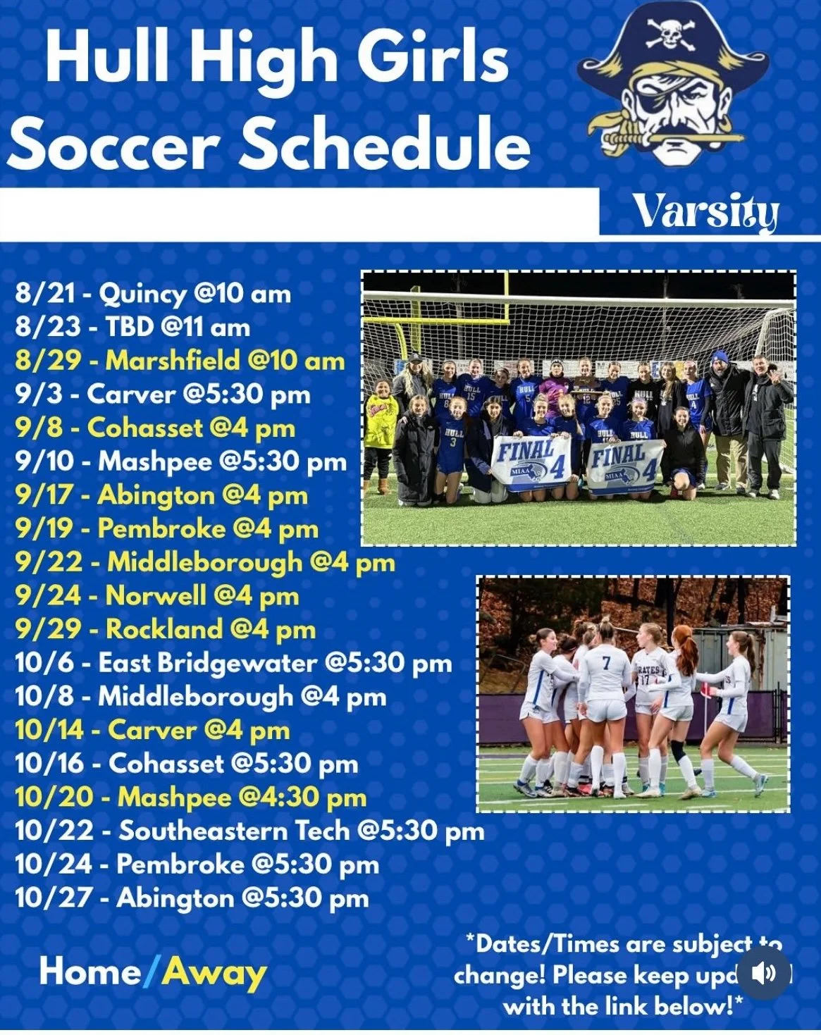 Click the images for the Hull High Girls Soccer schedules - both the varsity and JV teams! #hullma #hullmanews #nantasket #MALocalNews #hulltimes #southshorenews
