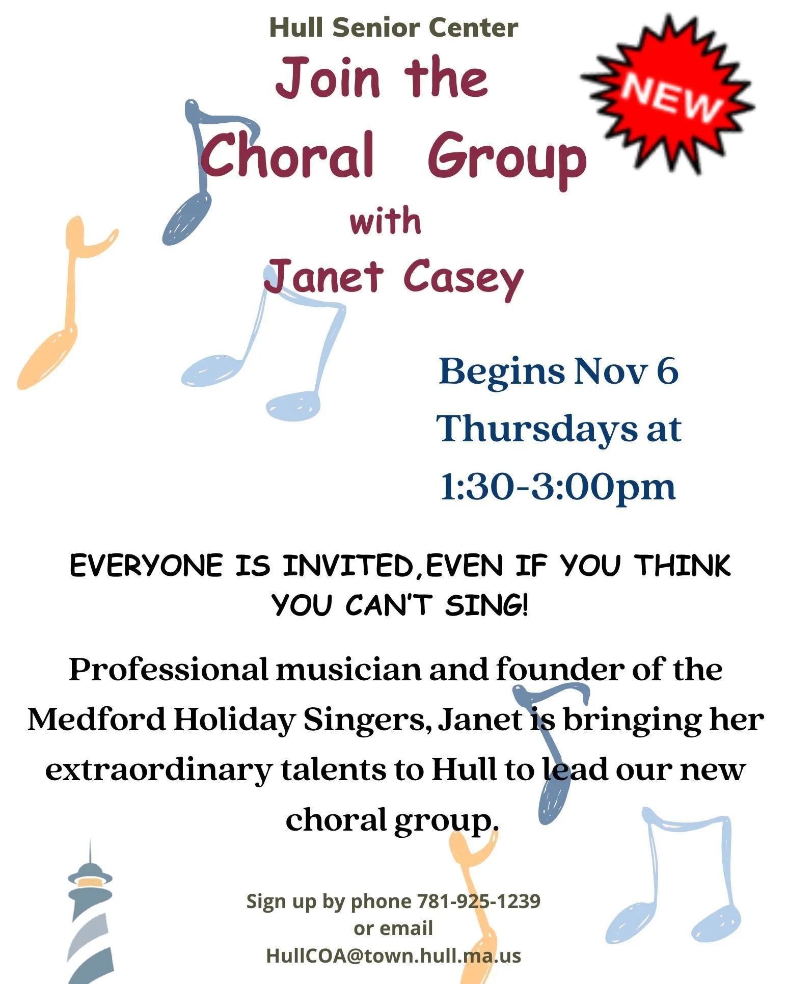 Get your singing voice ready for a new choral group!

#hullma #hullmanews #nantasket #MALocalNews #hulltimes #southshorenews