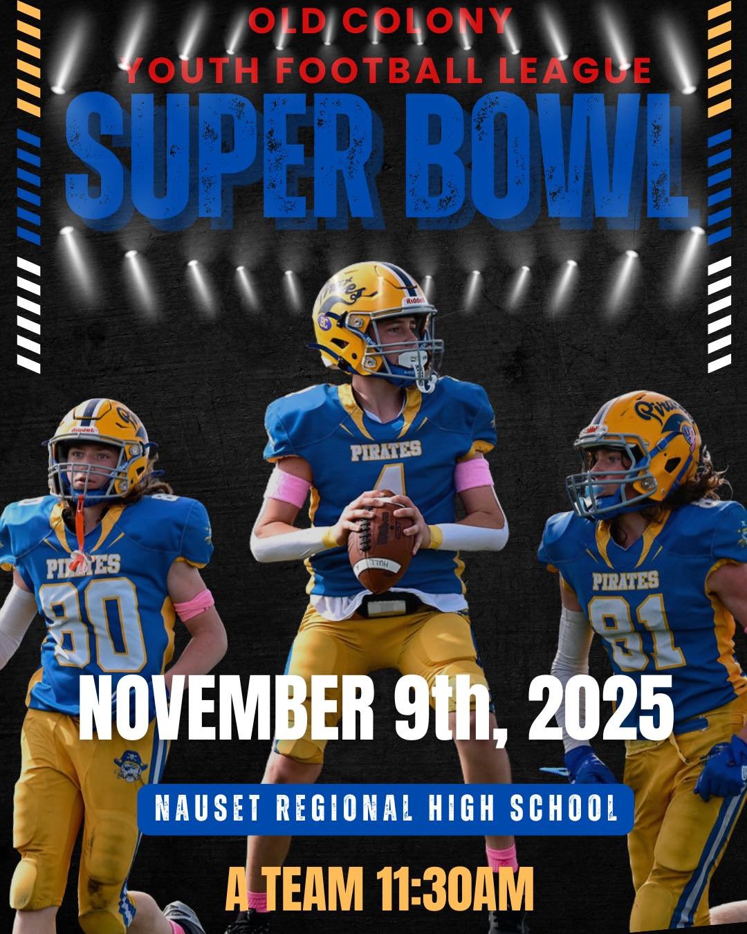 The Hull Youth Football Association's A Team will be playing Dennis-Yarmouth on Sunday, November 9 at 11:30 a.m. at Nauset High School. Go Pirates! 💙 💛

 #hullma #hullmanews #nantasket #MALocalNews #hulltimes #southshorenews