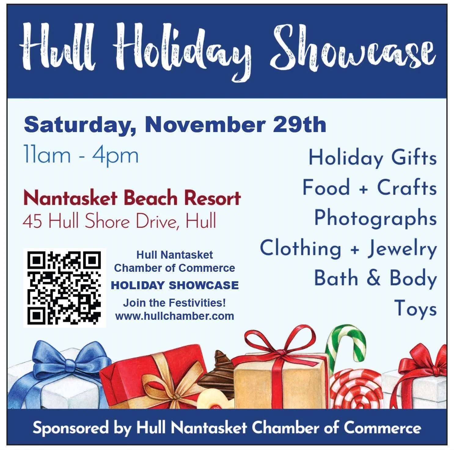 Remember to shop locally on Small Business Saturday (November 29) with a visit to the Hull Holiday Showcase at the Nantasket Beach Resort.

#hullma #hullmanews #MALocalNews #nantasket #hulltimes #southshorenews