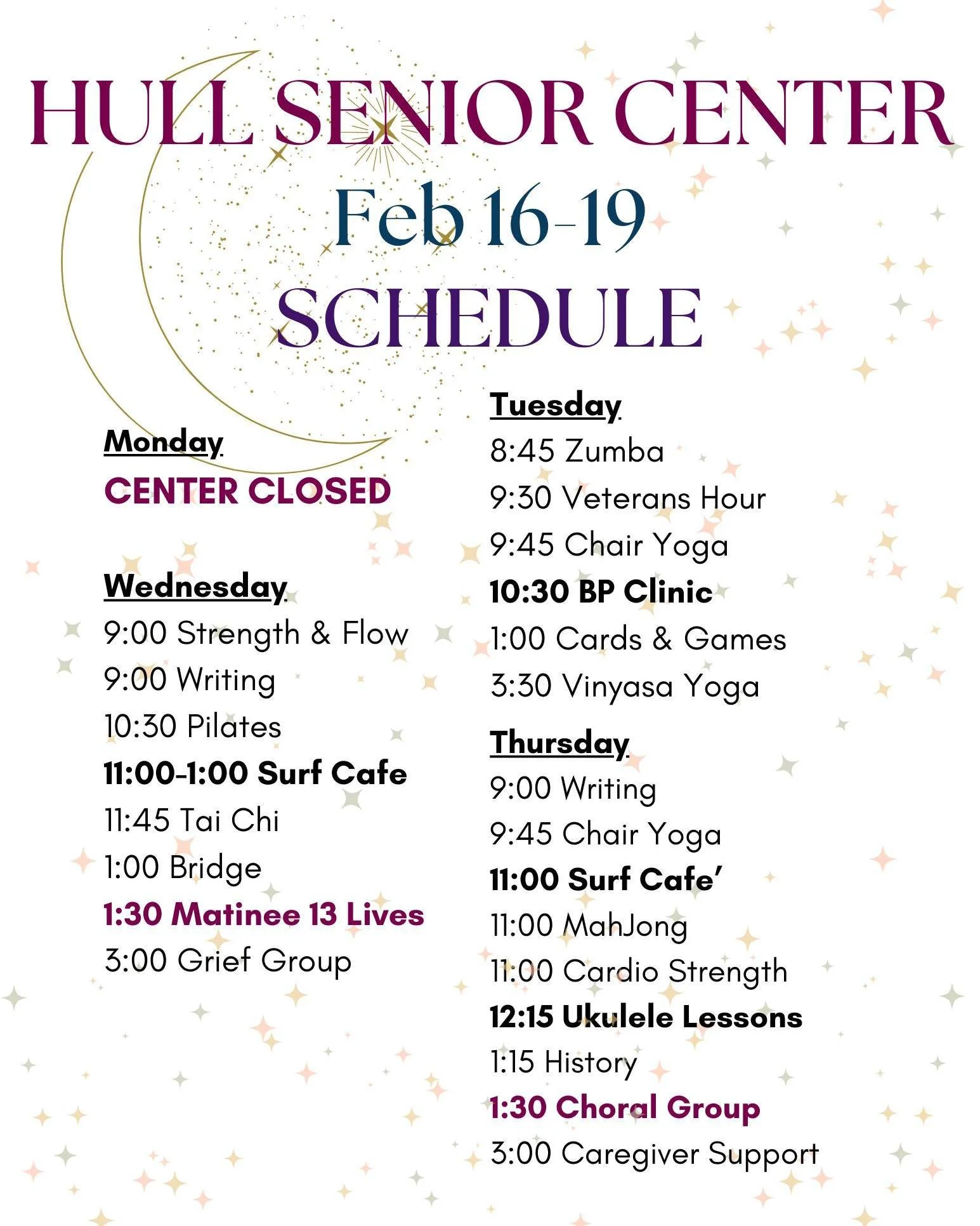 Upcoming events at the Anne M. Scully Senior Center&hellip;

 #hullmanews #hullma #nantasket #MALocalNews #hulltimes #southshorenews