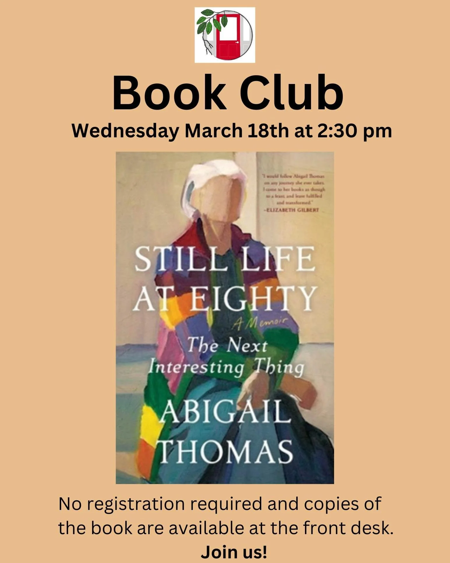 The @hull_public_library Book Club wil discuss &ldquo;Still Life at Eighty&rdquo; by Abigail Thomas on Wednesday, March 18 at 2:30 p.m. No registration is necessary and copies of the book are availble at the front desk.

 #hullma #hullmanews #nantask