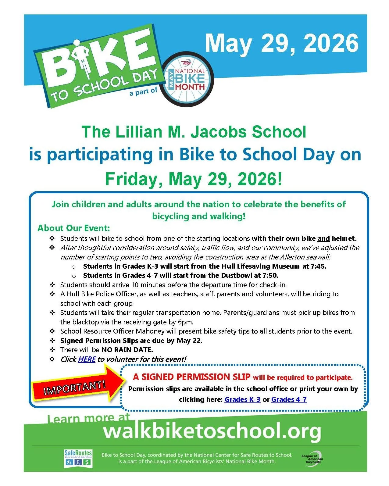 Bike to School Day is this Friday! You may see more students walking and riding to school than on a typical day.

 #hullmanews #hullma #MALocalNews #nantasket #hulltimes #southshorenews