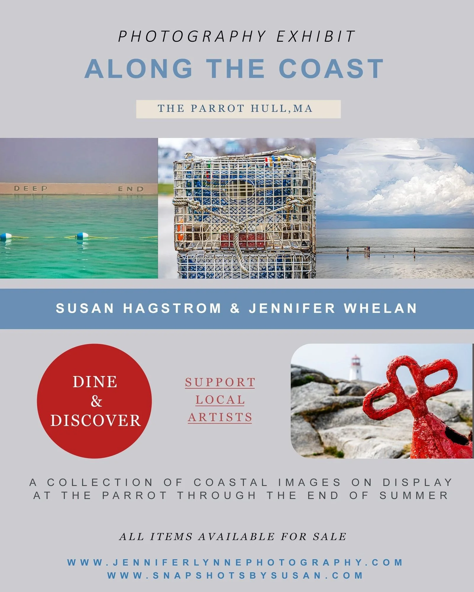 Support local artists by visiting the exhibit of coastal-inspired photography by Susan Hagstrom and Jennifer Whelan, which will be on display at The Parrot through the end of summer.

 #hullma #nantasket #MALocalNews #hullmanews #hulltimes #southshor