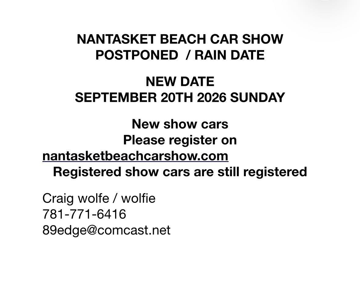 The Nantasket Beach Car Shoe has been postponed to Sunday, September 20.  See you there!

#southshorenews #hullmanews #hulltimes #hullma #nantasket #MAlocalnews