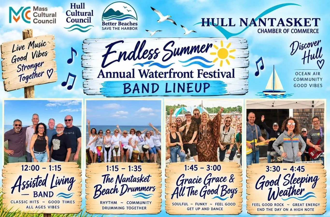 The Chamber of Commerce has announced that the Endless Summer Waterfront Festival has been postponed until Saturday, October 3 because of the expected storm this weekend. This is the band lineup that was scheduled for this weekend; check hullchamber.