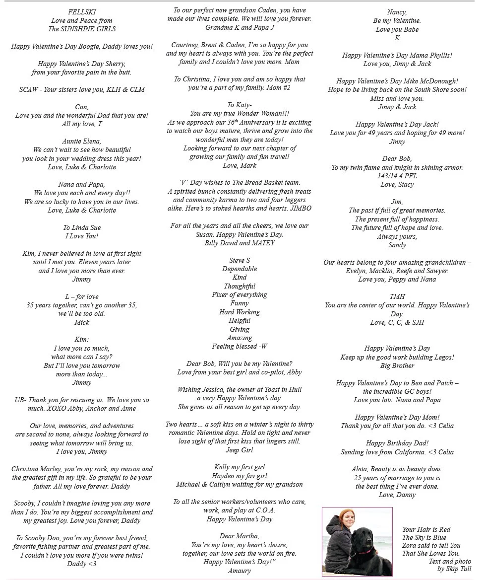 From the heart Our readers' messages of love for Valentine's Day — The