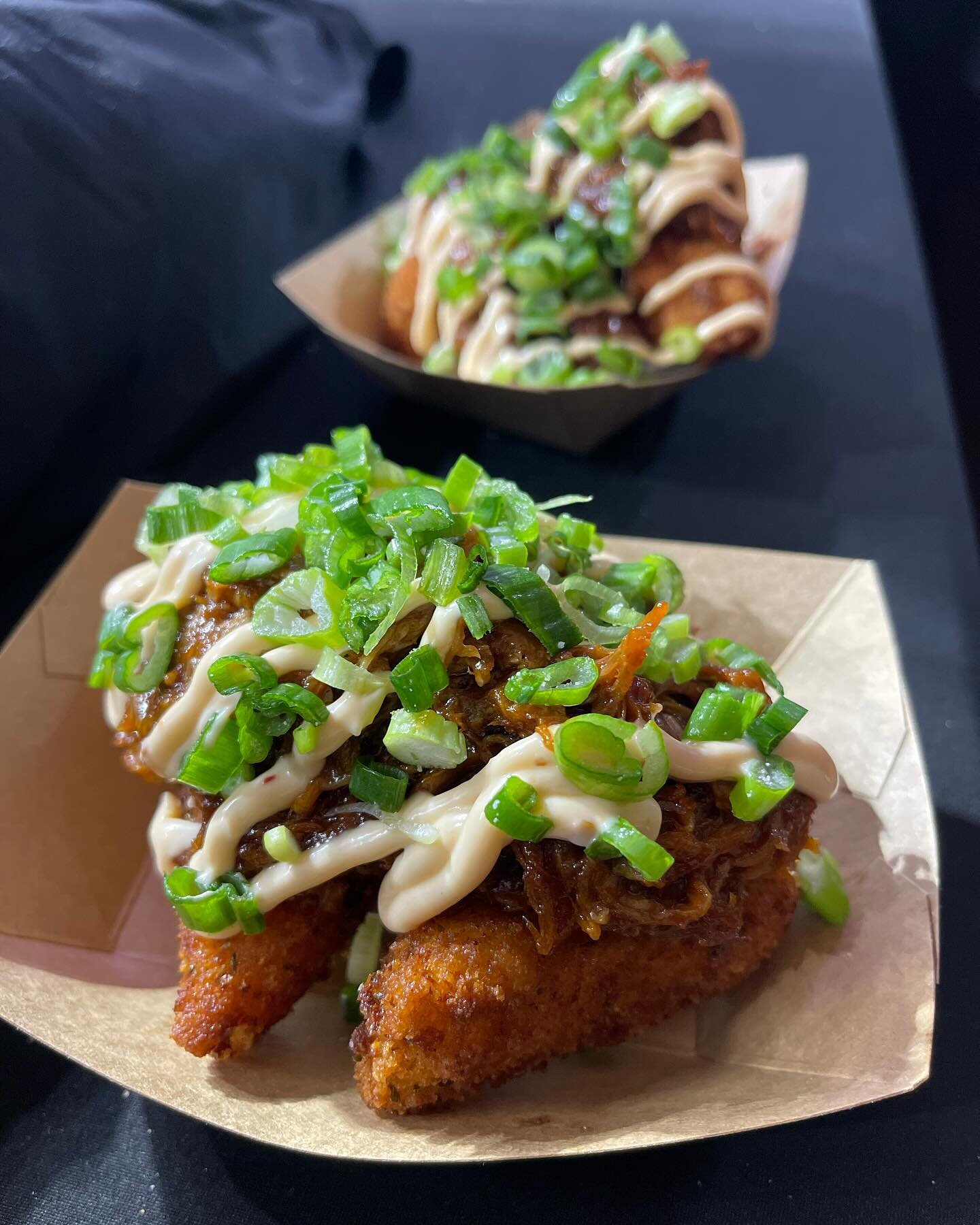 Looking for Sunday plans and craving something delicious?! Visit us for Day 2️⃣ of @njdotcom Jersey Eats Festival from 12-5pm at @curearena 

Pictured: Loaded Mac-N-Cheese
(Fried Mac and Cheese topped with BBQ pulled pork, chipotle aioli &amp; scalli