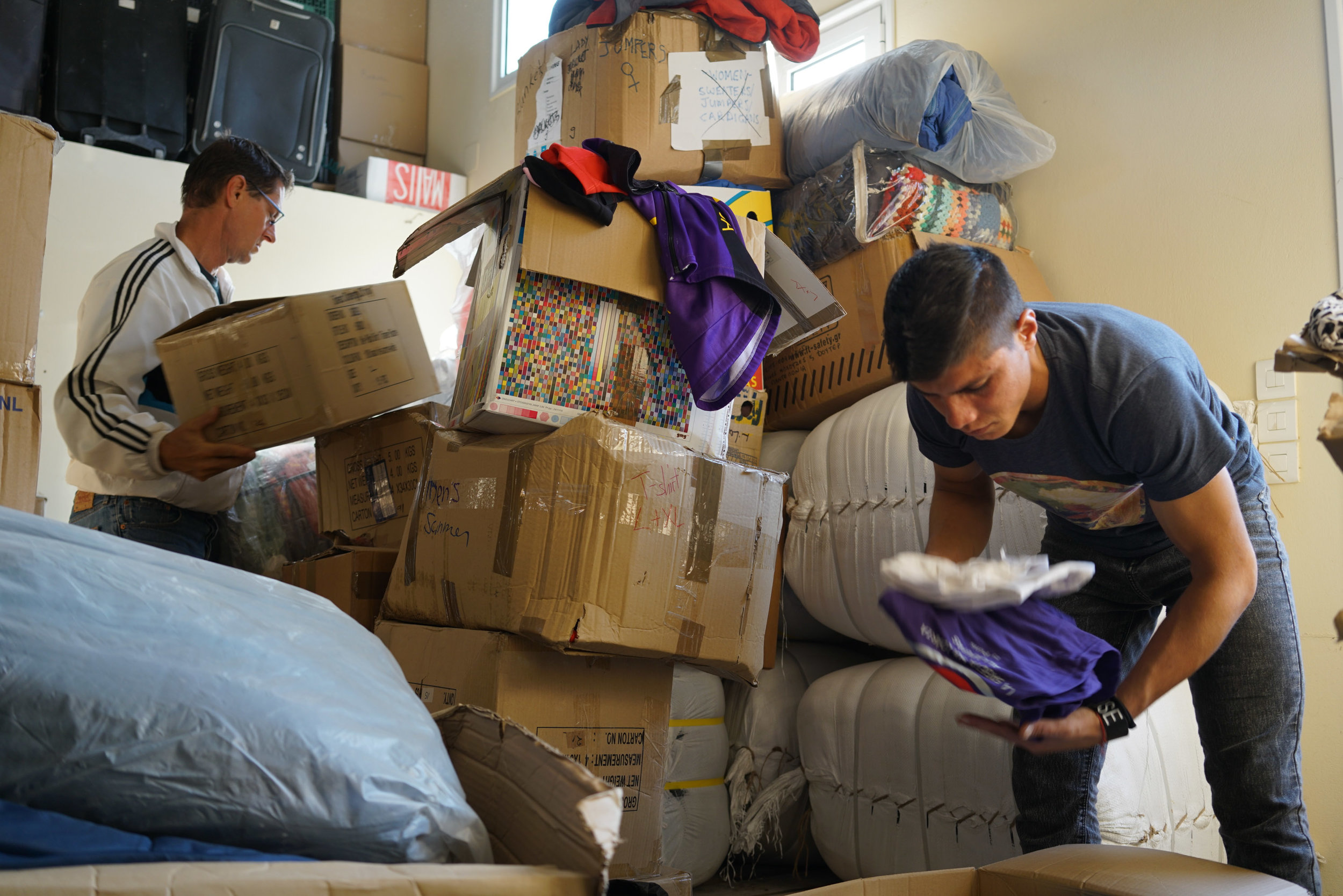 Sharif sorting donations.