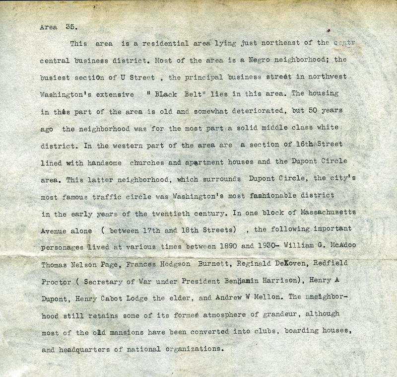Description of Area 35 as Wymer viewed it, circa 1949. Image courtesy of the Historical Society of Washington, DC.