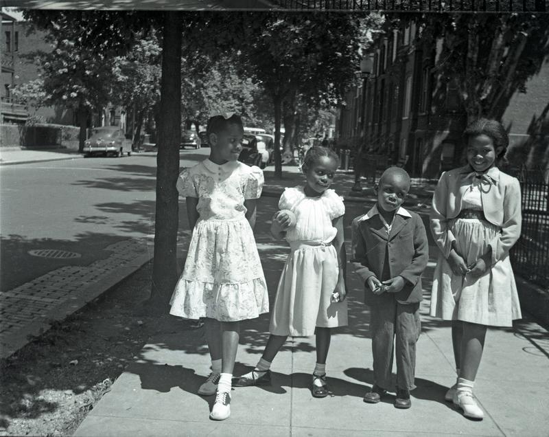  Children on sidewalk on 6th Street NE near G Street, ca. 1949 