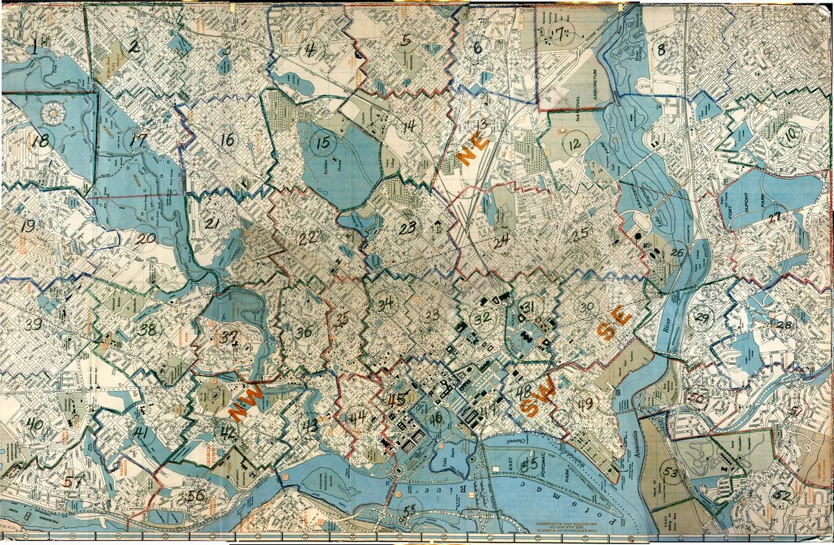 The areas of the city, as divided by Wymer. Image courtesy of the Historical Society of Washington, DC