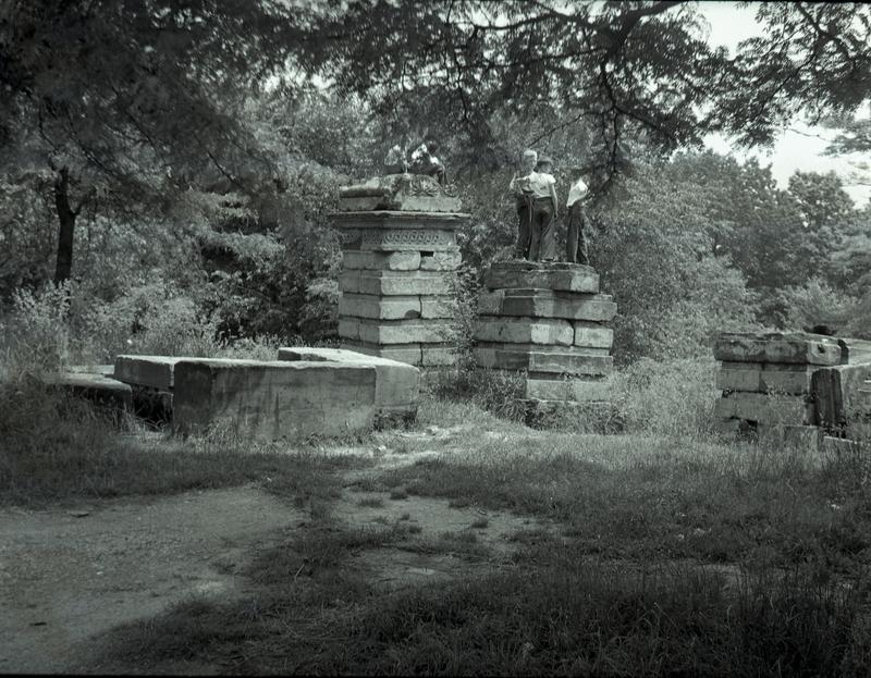  Boys playing on "ruins" in Fort Totten Park, ca. 1948 