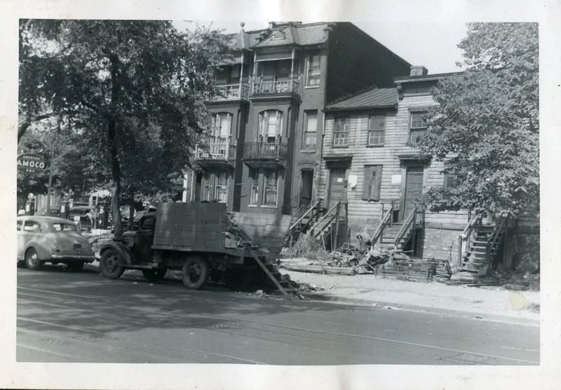 Old houses in the 300 block of New York Avenue NW, ca 1949