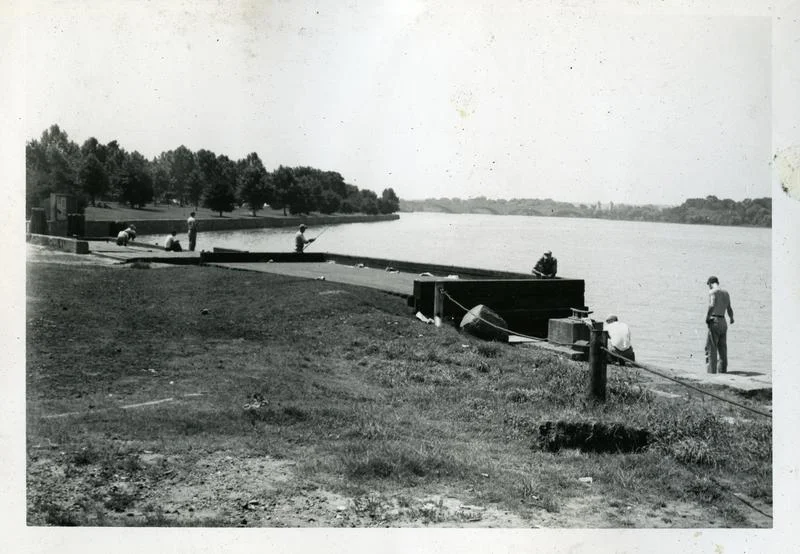 General view east down the Potomac River, from the foot of G Street NW, ca 1951