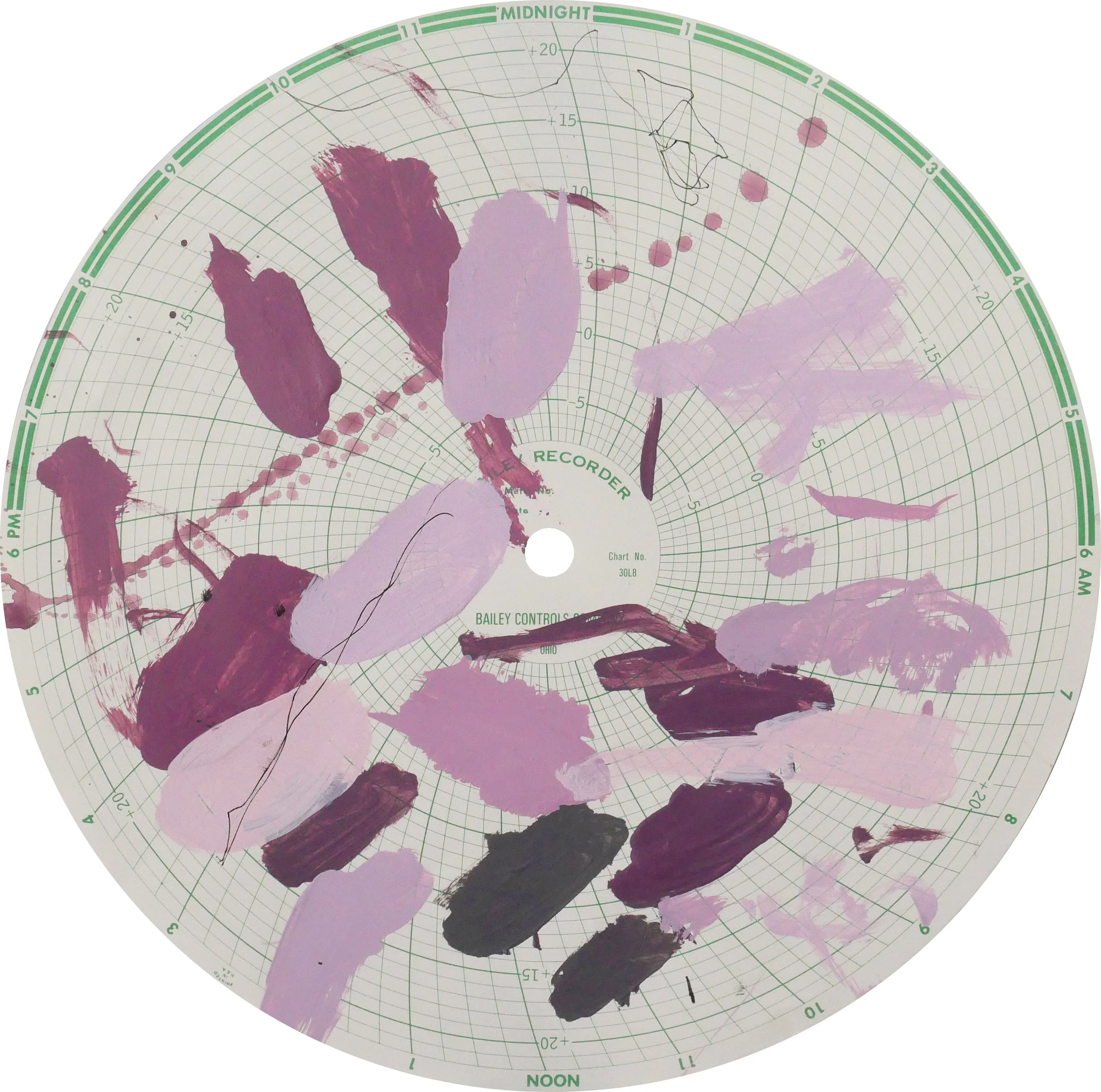 Midnight Recorder (2403) Acrylic on paper 11.1 in diameter 28.2 cm diameter