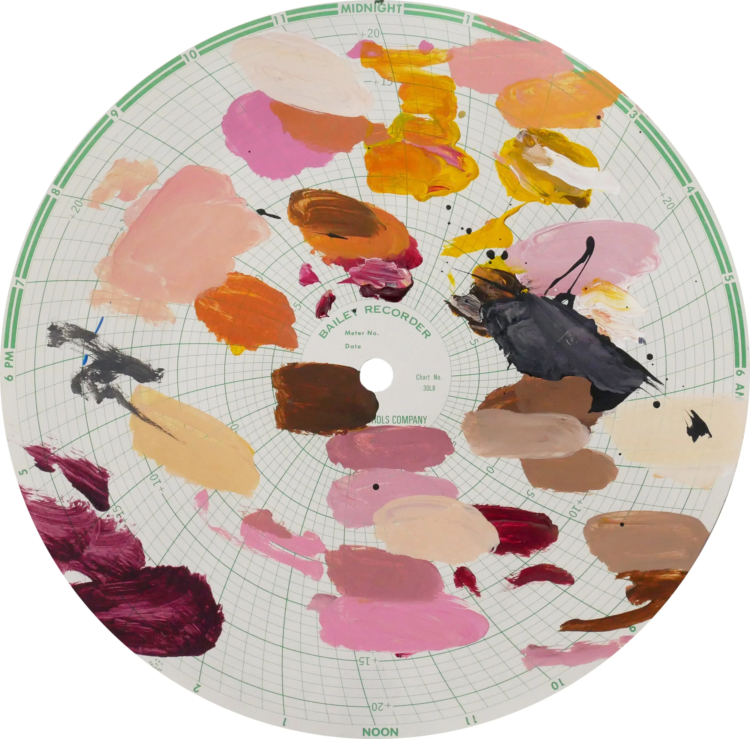 Midnight Recorder (2401) Acrylic on paper 11.1 in diameter 28.2 cm diameter