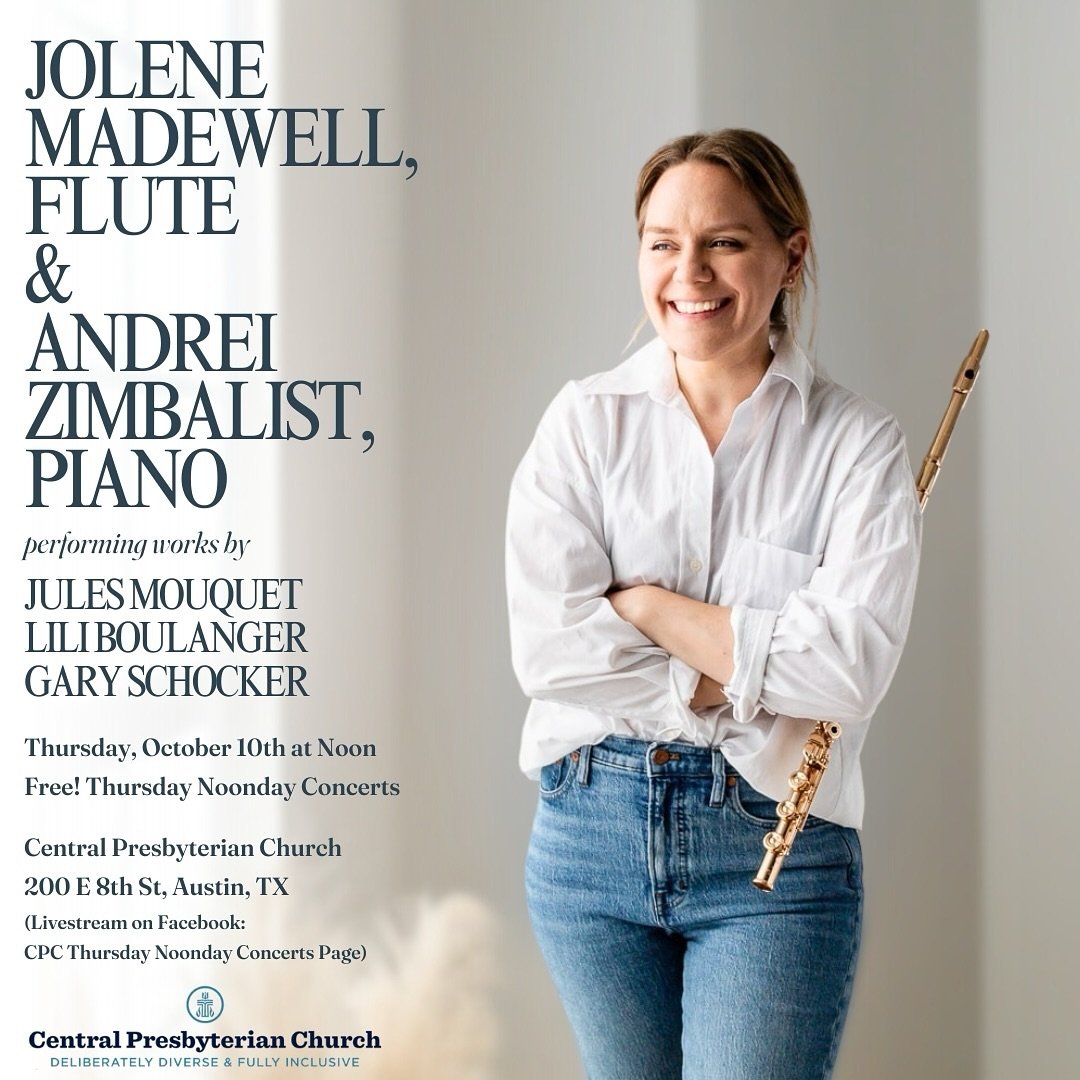 Excited to be performing a short recital of some of my favorite repertoire in a few weeks! The event will be live streamed on the CPC Thursday Noonday Concerts Facebook Page. 

#flute #fluteplayer #powellflutes #austinmusic #texasflute #flutesolo