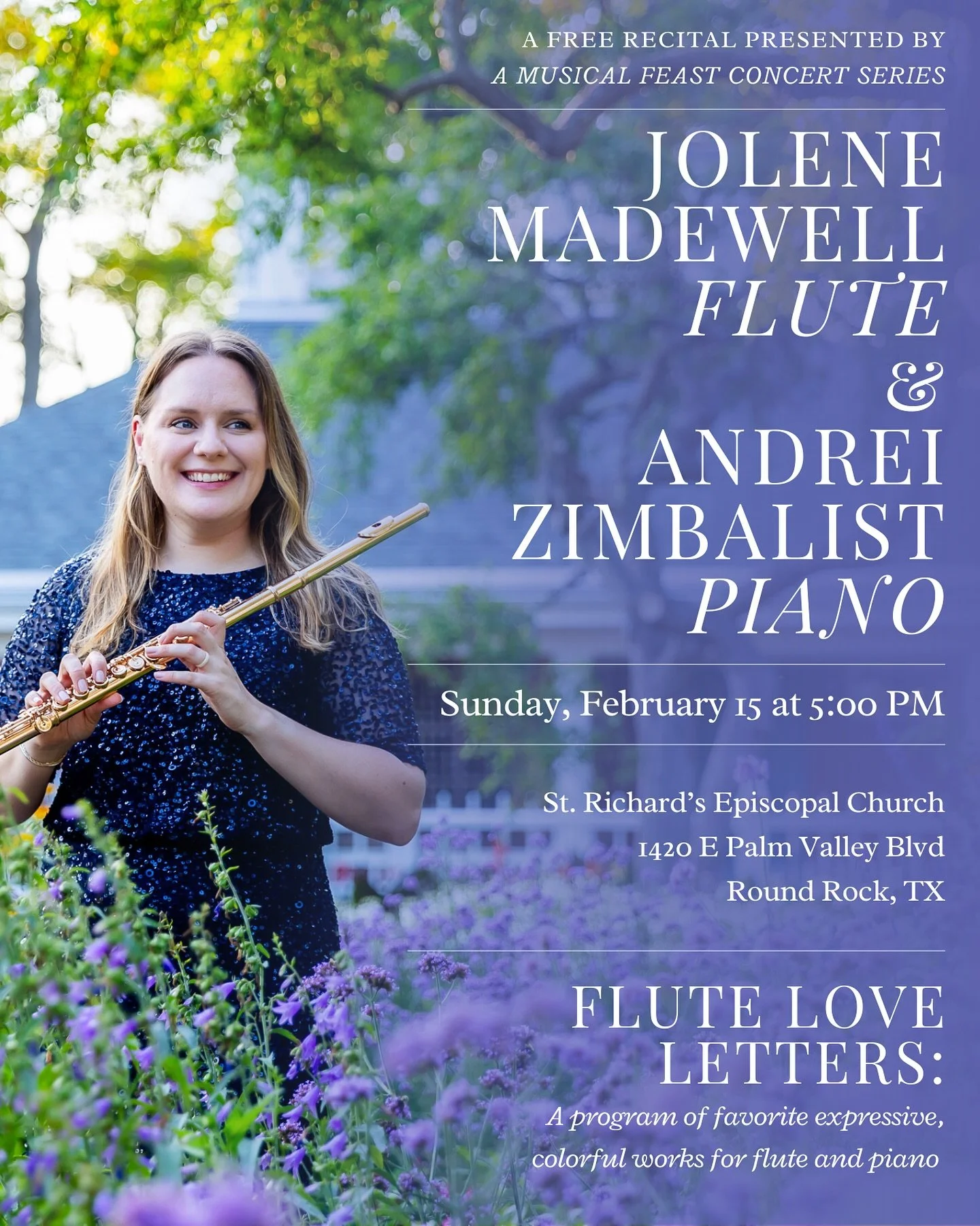 Coming up on February 15th at 5PM: Performing some old and new favorites for the Musical Feast Concert Series at Saint Richard&rsquo;s Episcopal Church in Round Rock with pianist Andrei Zimbalist. 🥰

The concert is free and no tickets required. See 